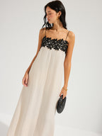 Linen-Blend Sleeveless Maxi Dress with Lace Trim