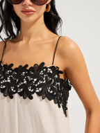 Linen-Blend Maxi Dress with Lace Trim Cami Style