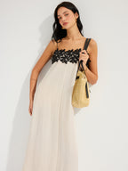 Linen-Blend Sleeveless Maxi Dress with Lace Trim
