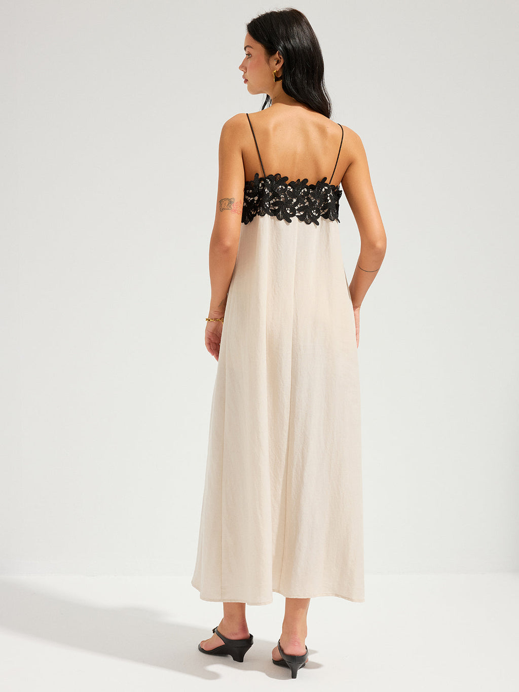 Linen-Blend Maxi Dress with Lace Trim Cami Style