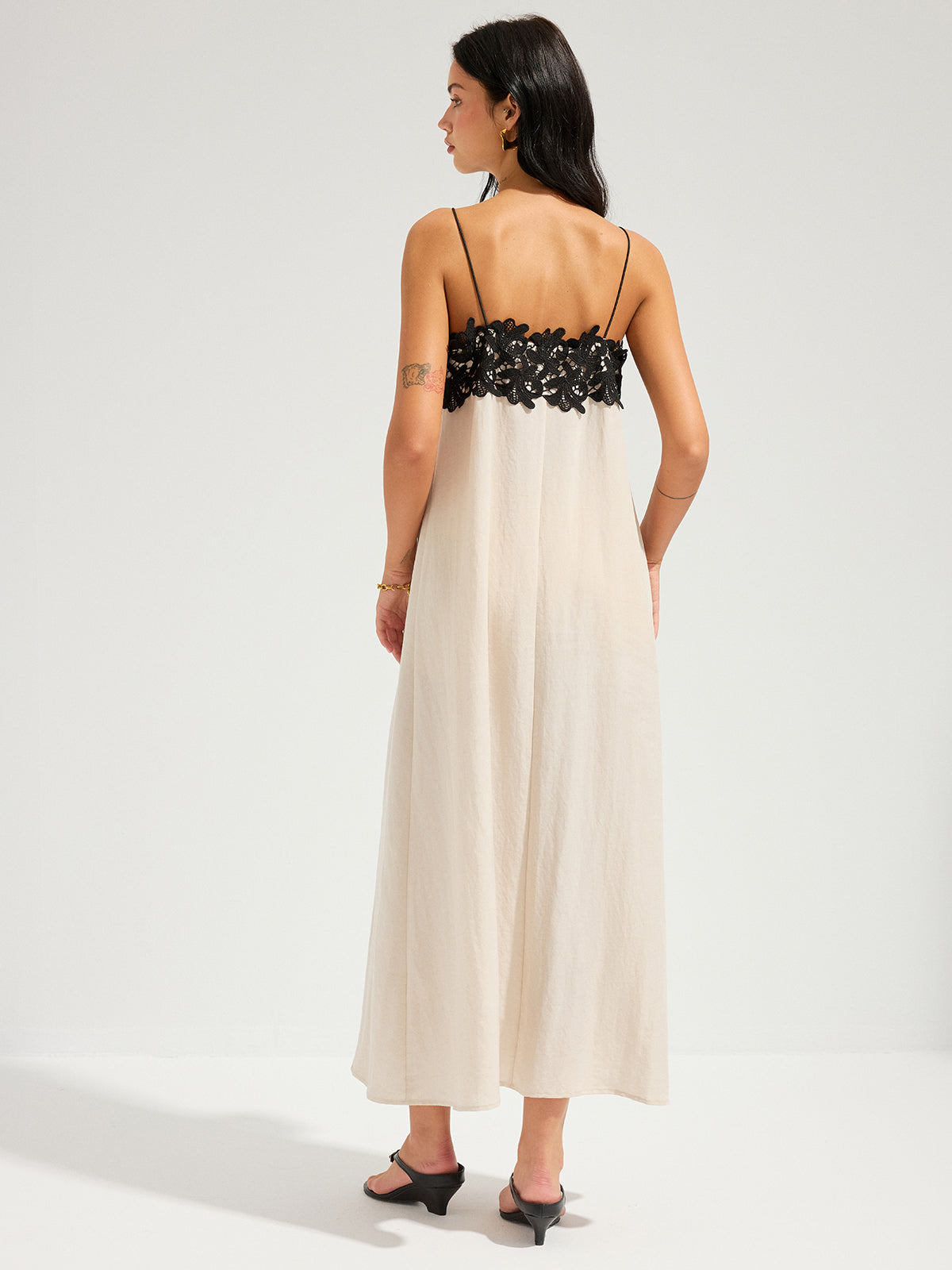 Linen-Blend Maxi Dress with Lace Trim Cami Style