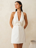 Cotton Linen Halter Dress with Shell Waist Detail