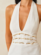 Cotton Linen Halter Dress with Shell Waist Detail
