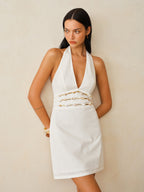 Cotton Linen Halter Dress with Shell Waist Detail