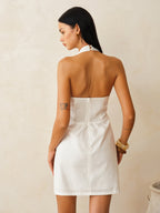 Cotton Linen Halter Shell Waist Mini Dress