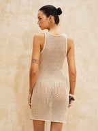 Sleeveless Crochet Mini Dress with Flower Appliques