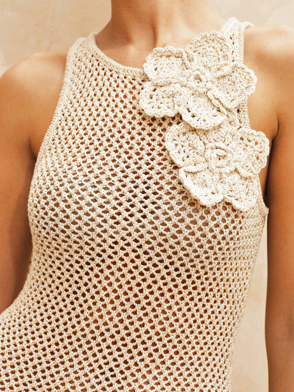 Sleeveless Crochet Mini Dress with Flower Appliques