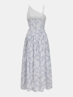 Asymmetric Maxi Dress with Striped Floral Embroidery