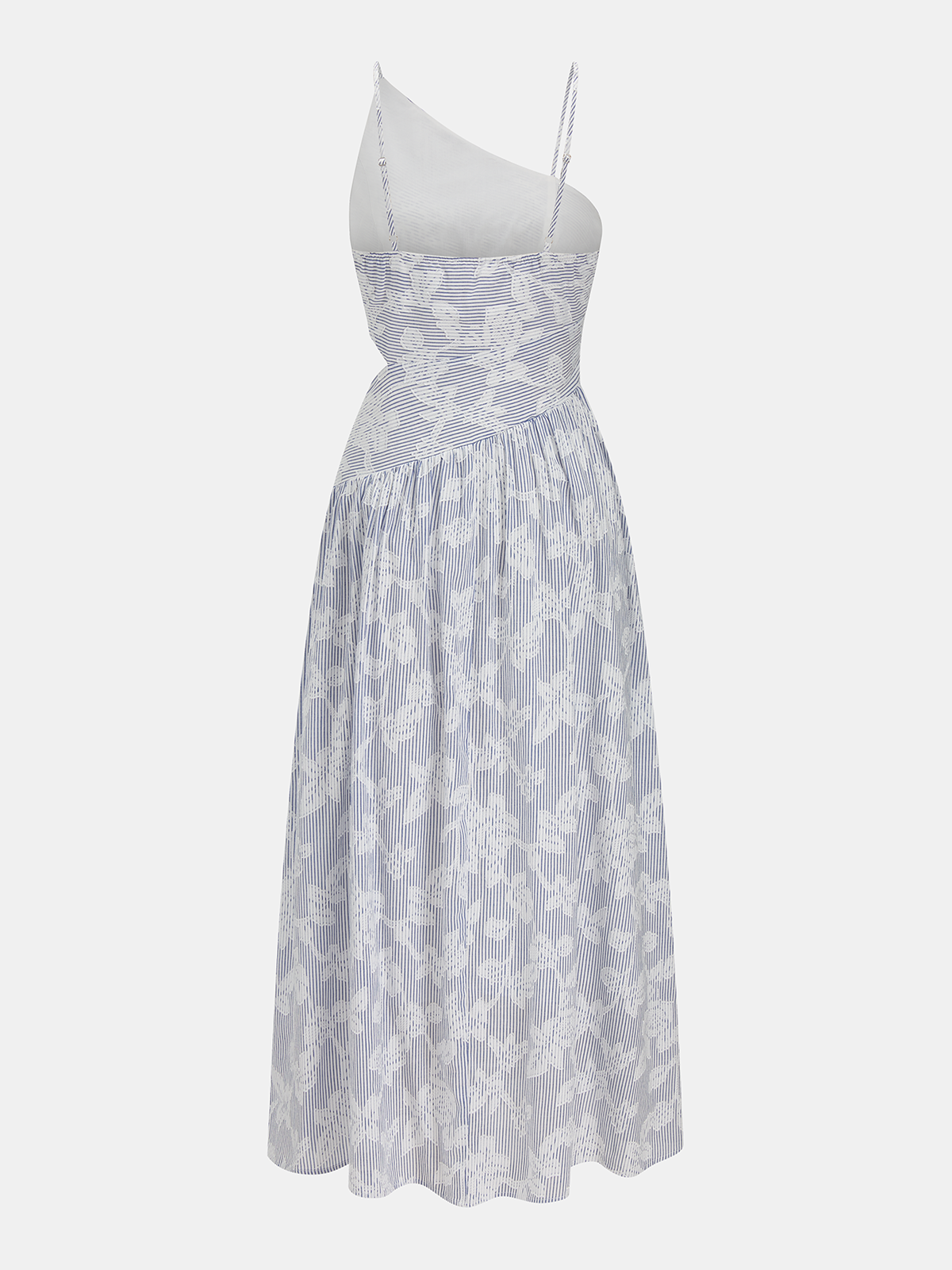 Asymmetric Maxi Dress with Striped Floral Embroidery