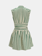 Striped Sleeveless Mini Dress with Stand Collar