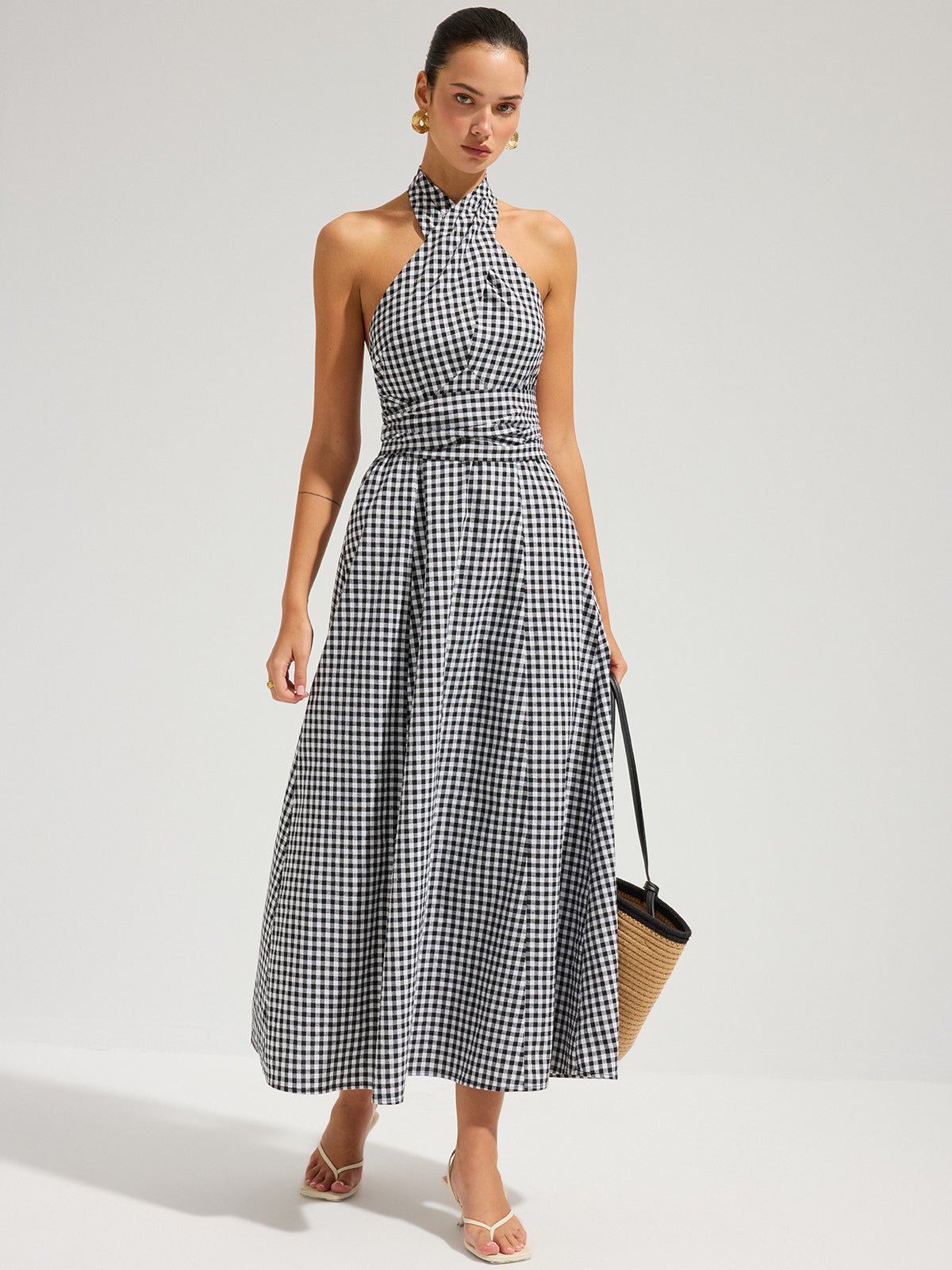 Gingham Halter Maxi Dress in Soft Cotton