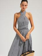Gingham Halter Maxi Dress in Soft Cotton