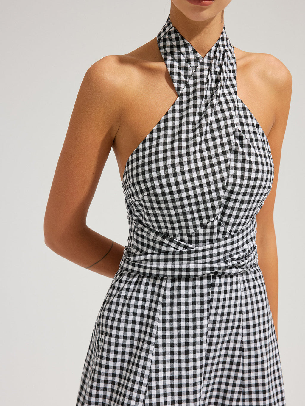 Gingham Halterneck Cotton Maxi Dress