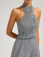 Cotton Gingham Halterneck Maxi Dress