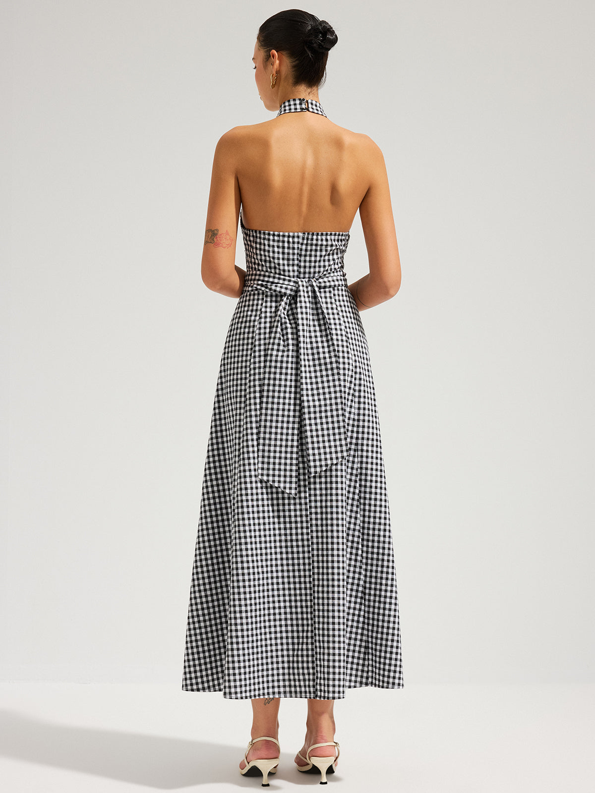 Gingham Halterneck Cotton Maxi Dress