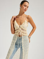 Sheer Lace Cami Dress with Ruffled Midi Skirt