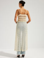 Sheer Lace Cami Dress with Ruffled Midi Skirt