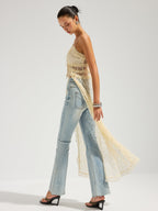 Sheer Lace Cami Dress with Ruffled Midi Skirt