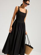 Cotton Square Neck Maxi Dress with Open Back