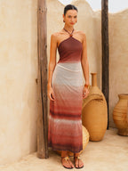 Halter Neck Gradient Chiffon Sleeveless Midi Dress