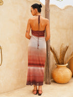 Halter Neck Gradient Chiffon Sleeveless Midi Dress
