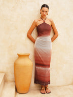 Halter Neck Gradient Chiffon Sleeveless Midi Dress