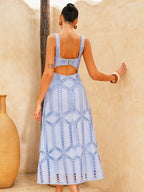 Eyelet Embroidery Mid-Length Dress with Waist Cutouts