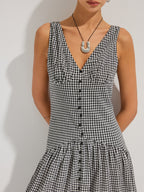 Gingham V-Neck Sleeveless Cotton Maxi Dress
