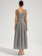 Gingham V-Neck Sleeveless Cotton Maxi Dress