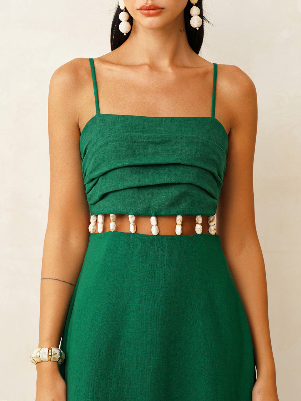 Linen-Blend Cami Dress with Waist Cutouts, Midi Length