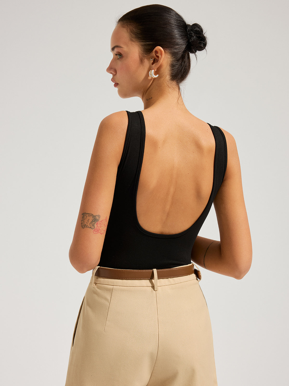 Backless Square Neck Bodysuit Without Bra