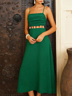 Linen-Blend Cami Dress with Waist Cutouts, Midi Length