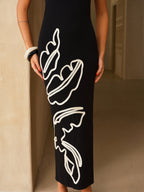Embroidered Leaf Pattern Halter Neck Maxi Dress