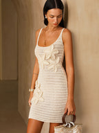 Crochet Cami Mini Dress with 3D Floral Knit