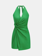Twisted Halter-Style Cotton Linen Mini Dress
