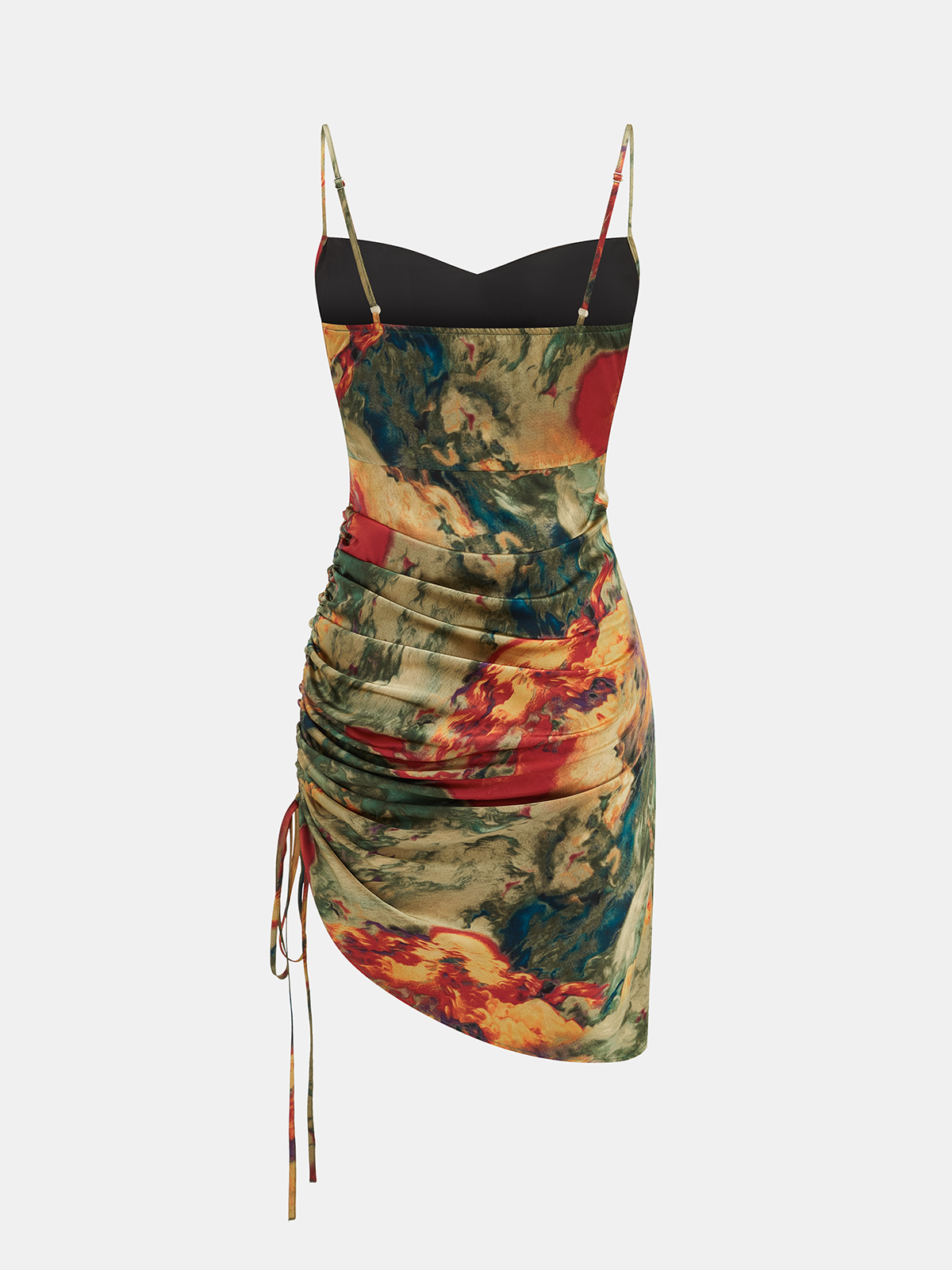 Abstract Ruched Drawstring Cami Mini Dress