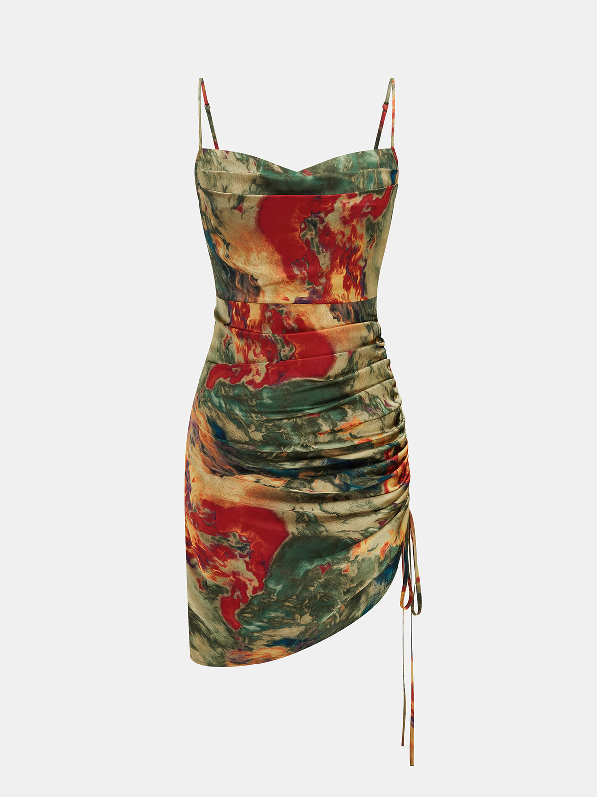 Abstract Ruched Drawstring Cami Mini Dress