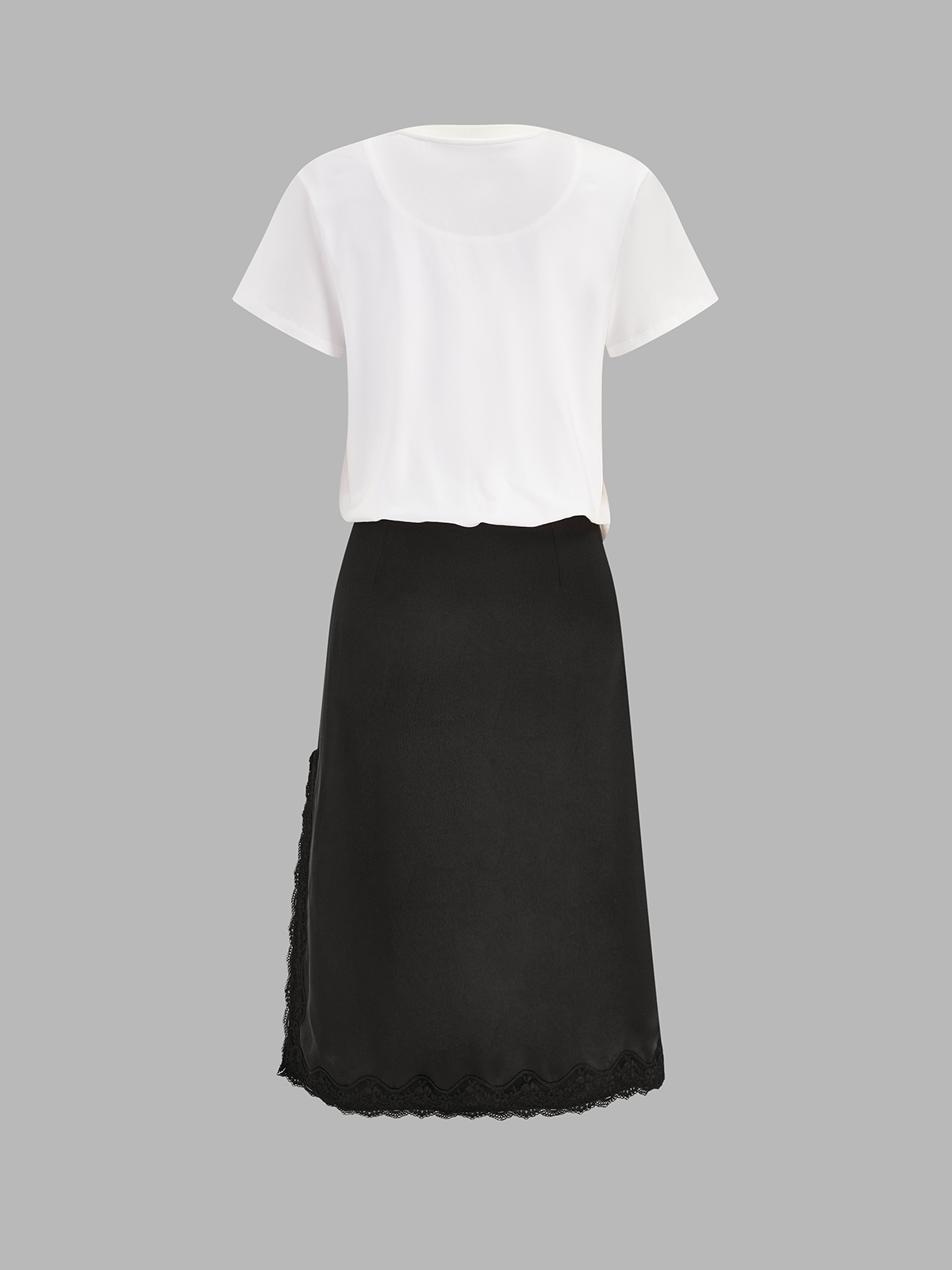 Lace Trimmed Short Sleeve Midi Dress