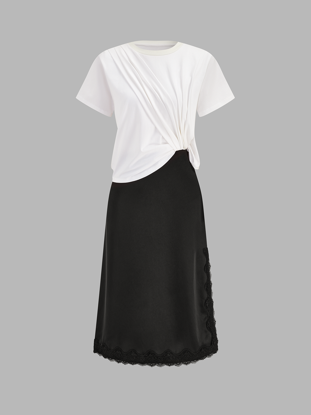 Lace Trimmed Short Sleeve Midi Dress