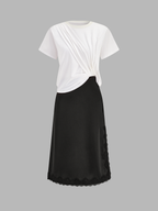 Lace Trimmed Short Sleeve Midi Dress