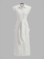 Striped Sleeveless Dress with Tie Waist Detail