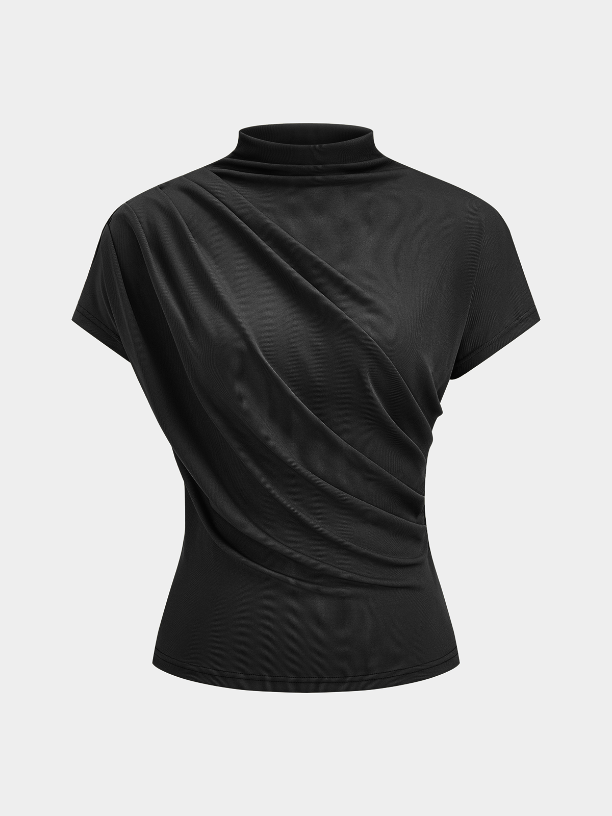 Mock Neck Top with Short Sleeves and Ruching