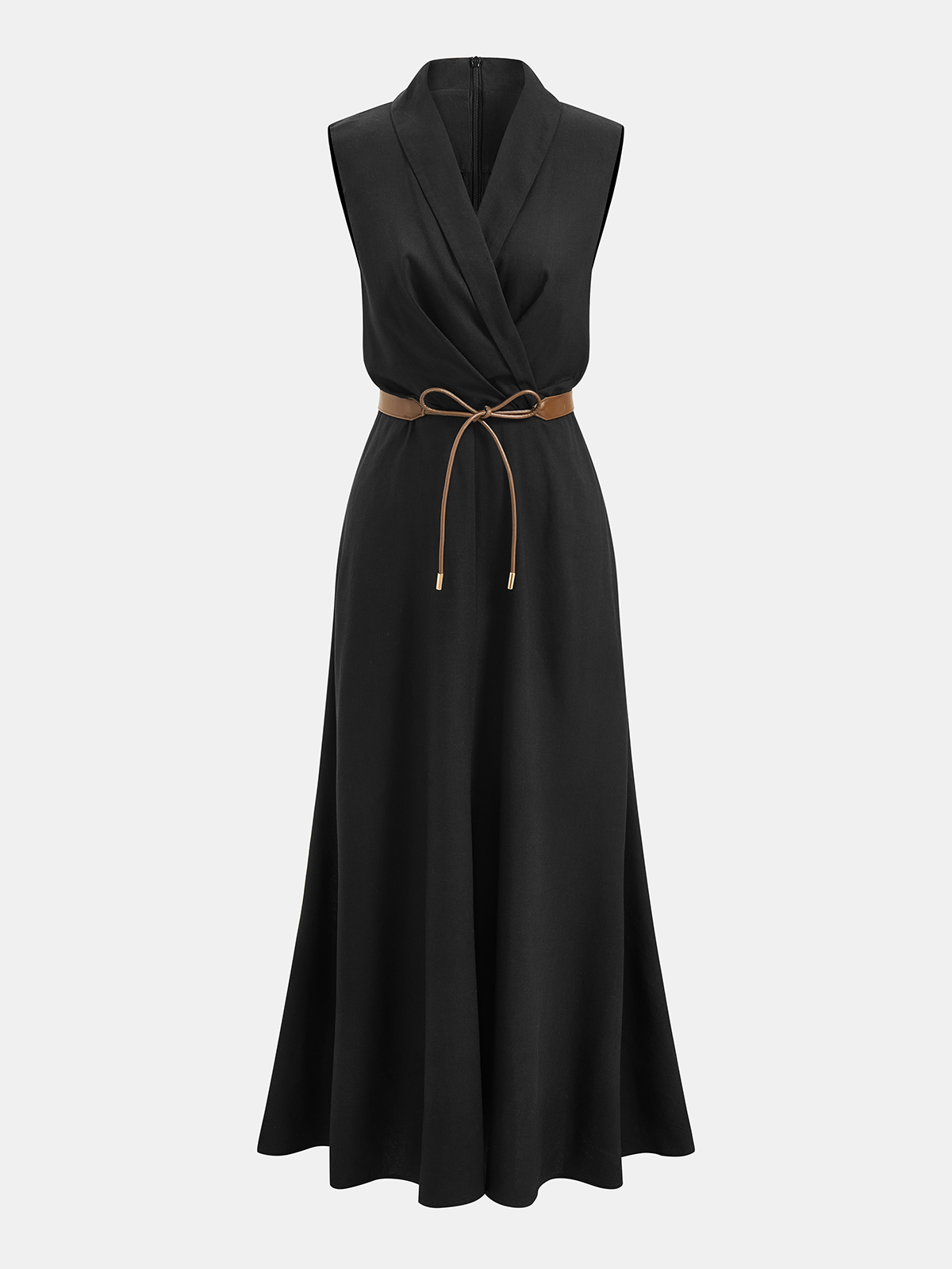 Sleeveless Belted Wrap-Style Maxi Dress