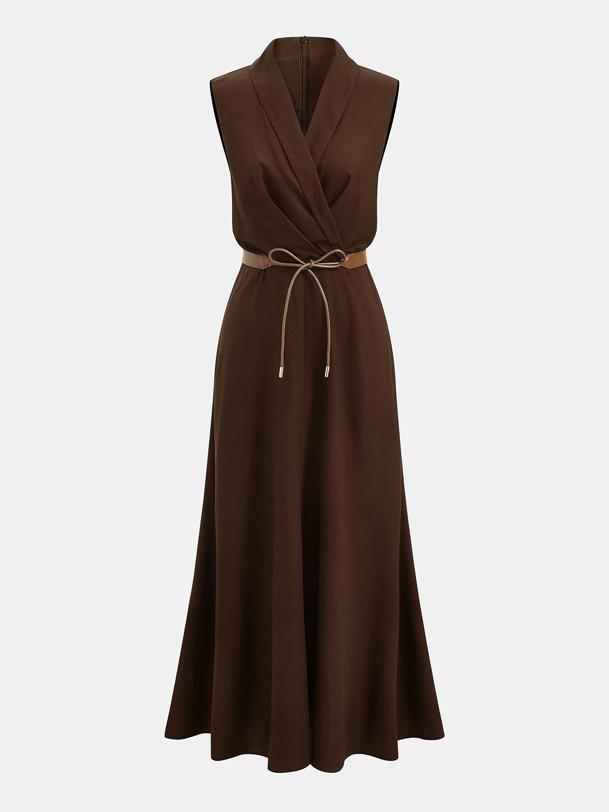 Sleeveless Belted Wrap-Style Maxi Dress