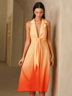 Gradient Halter Neck Midi Dress with Tie Detail