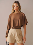 Asymmetric Cape Sleeve Knit Bodysuit in Slinky Fabric