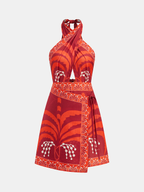Vibrant Tropical Print Halter Neck Wrap Dress