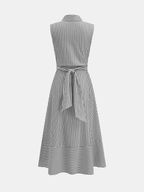 Striped Tie Waist Sleeveless Collared Midi Dress
