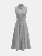 Striped Sleeveless Midi Dress with Tie Waist