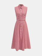 Striped Tie Waist Sleeveless Collared Midi Dress